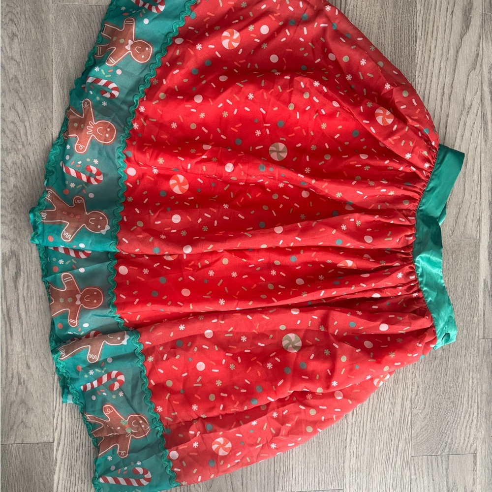 Unique Vintage Red and Green Gingerbread Midi Skirt